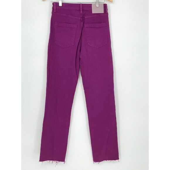 ZARA Women's Purple High Waisted Flare Jeans Sz 4 | Wide Leg Raw Split Hem - Picture 2 of 11
